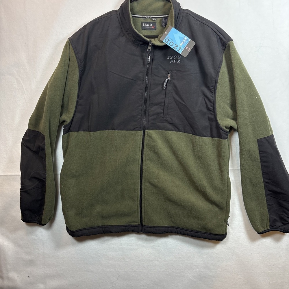 IZOD PerformX Maxx Fleece Jacket Mens XL Green Black New Full Zip Colorblock PFX